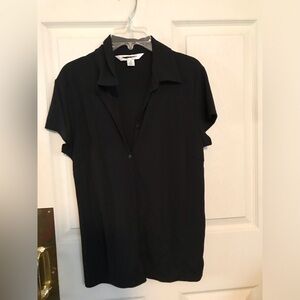 Classic Black Women's Knit Button Up Top by Casual Corner